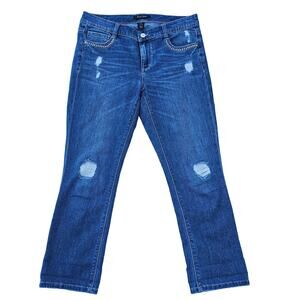 Slim Crop Jeans WHBM Blanc Size 6 Distressed Stretch Denim Stud Pocket